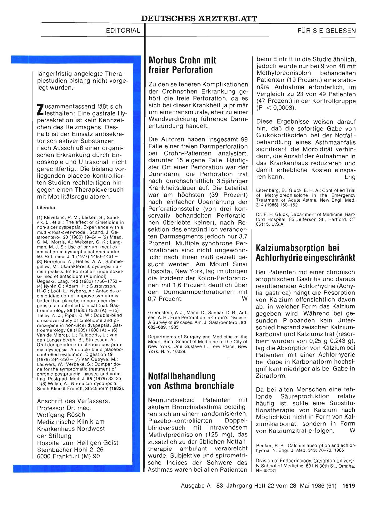 Vorschauseite 1: Kalziumabsorption bei Achlorhydrie eingeschränkt