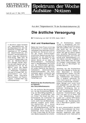 Vorschauseite 1: Aus dem Tätigkeitsbericht '79 der Bundesärztekammer (II) Die ärztliche Versorgung • Fortsetzung von Heft 19/1979, Seite 1286 ff.