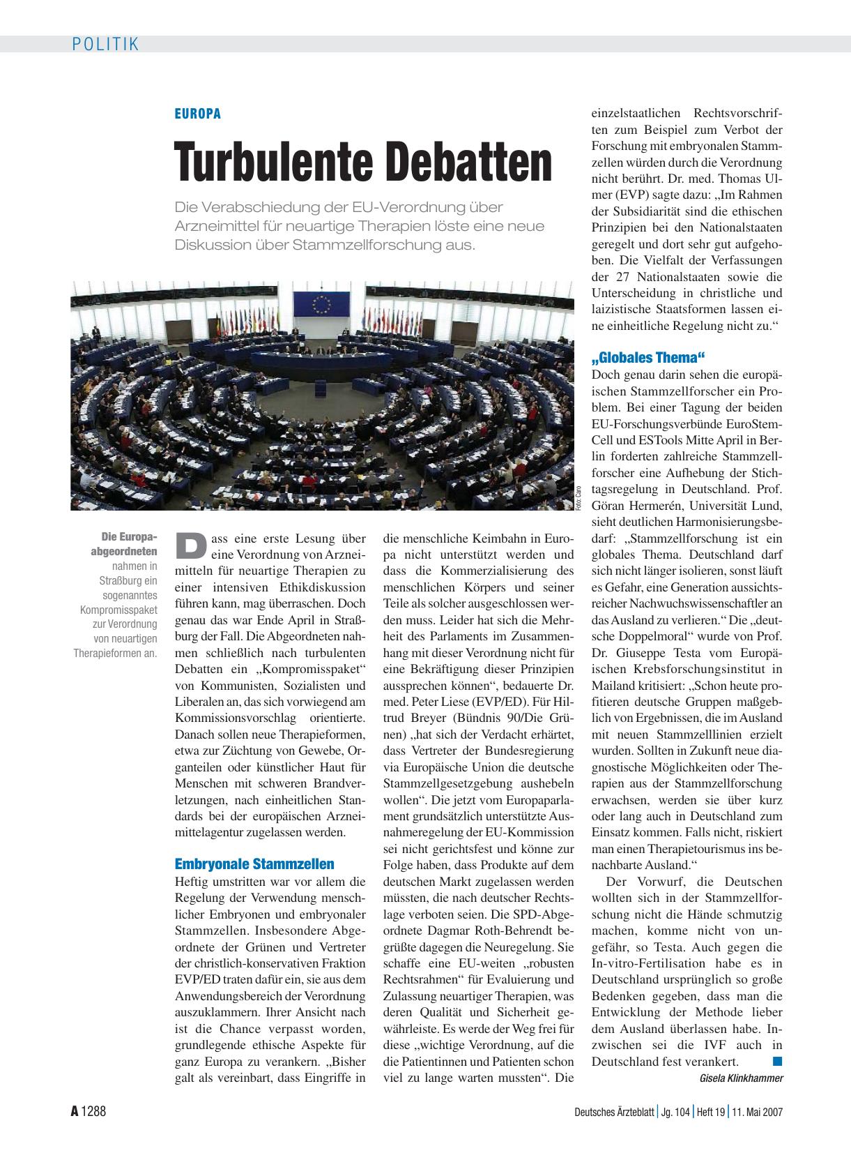 Vorschauseite 1: Europa: Turbulente Debatten