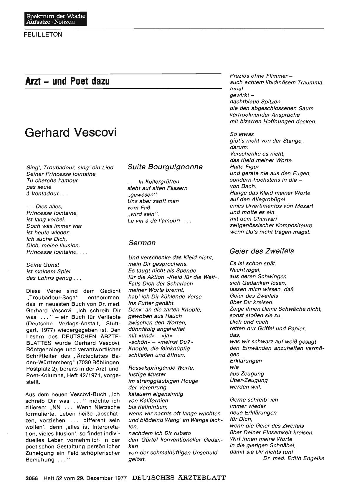 Vorschauseite 1: Arzt — und Poet dazu: Gerhard Vescovi