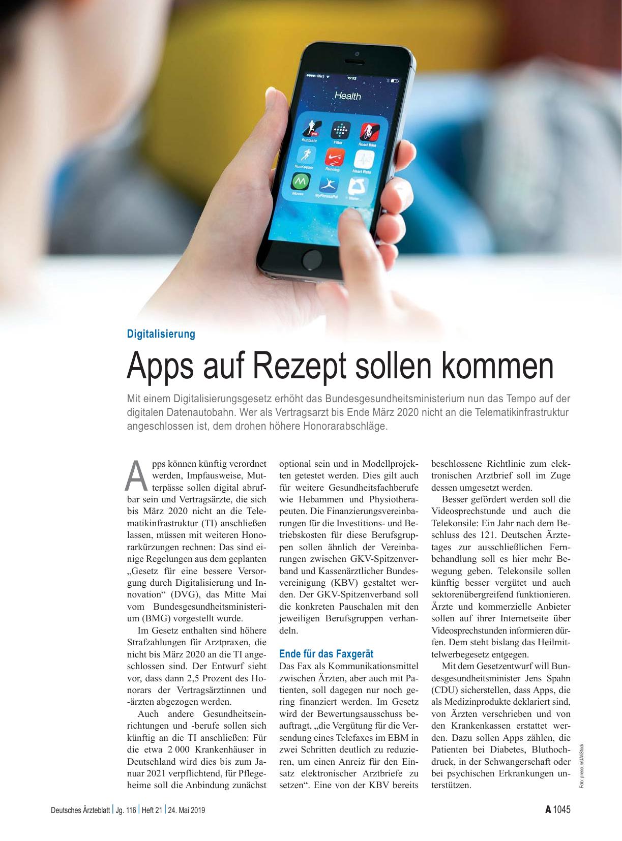 Vorschauseite 1: Digitalisierung: Apps auf Rezept sollen kommen