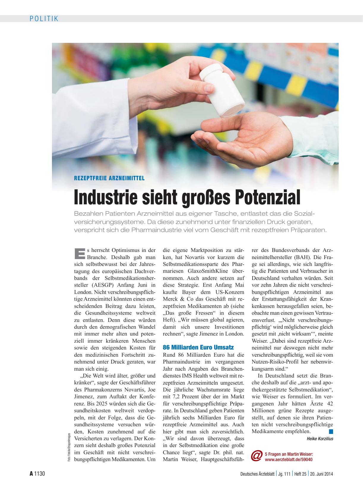 Vorschauseite 1: Rezeptfreie Arzneimittel: Industrie sieht großes Potenzial