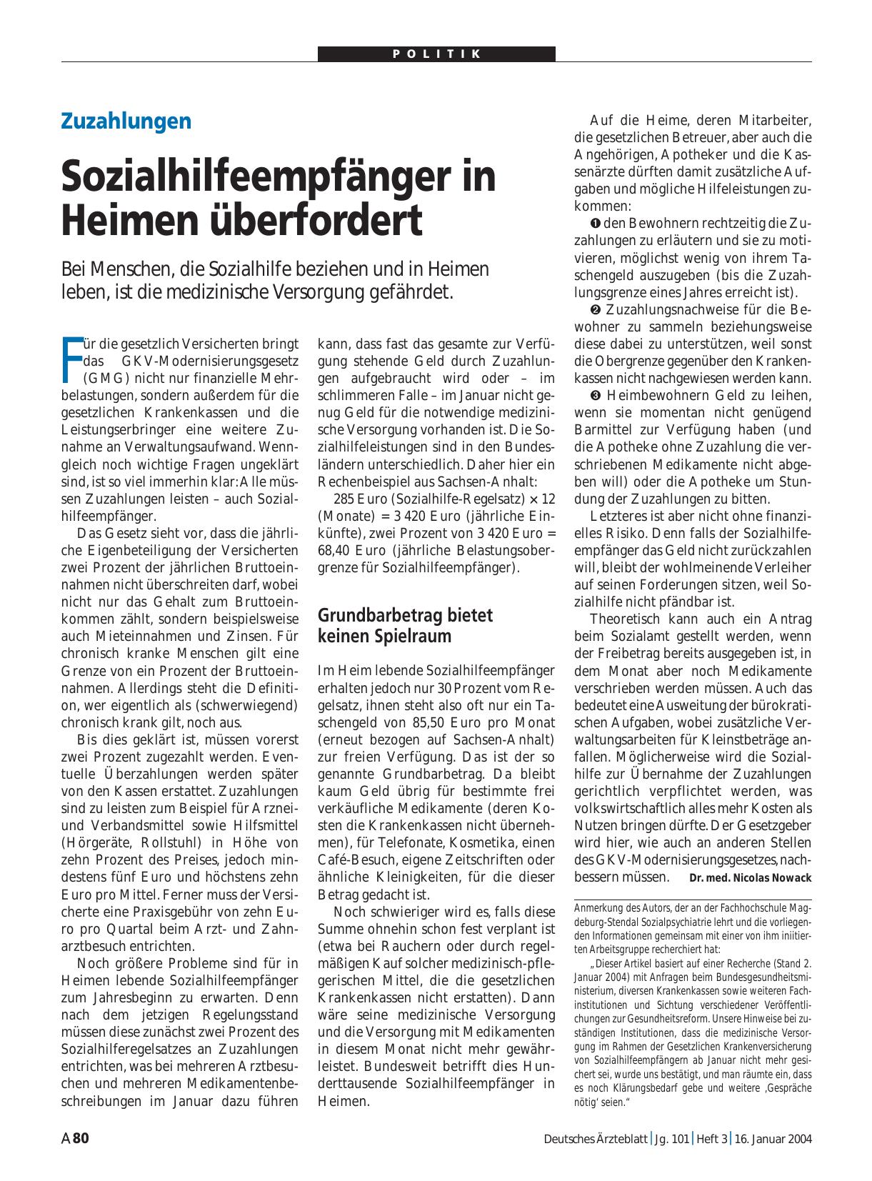 Vorschauseite 1: Zuzahlungen: Sozialhilfeempfänger in Heimen überfordert