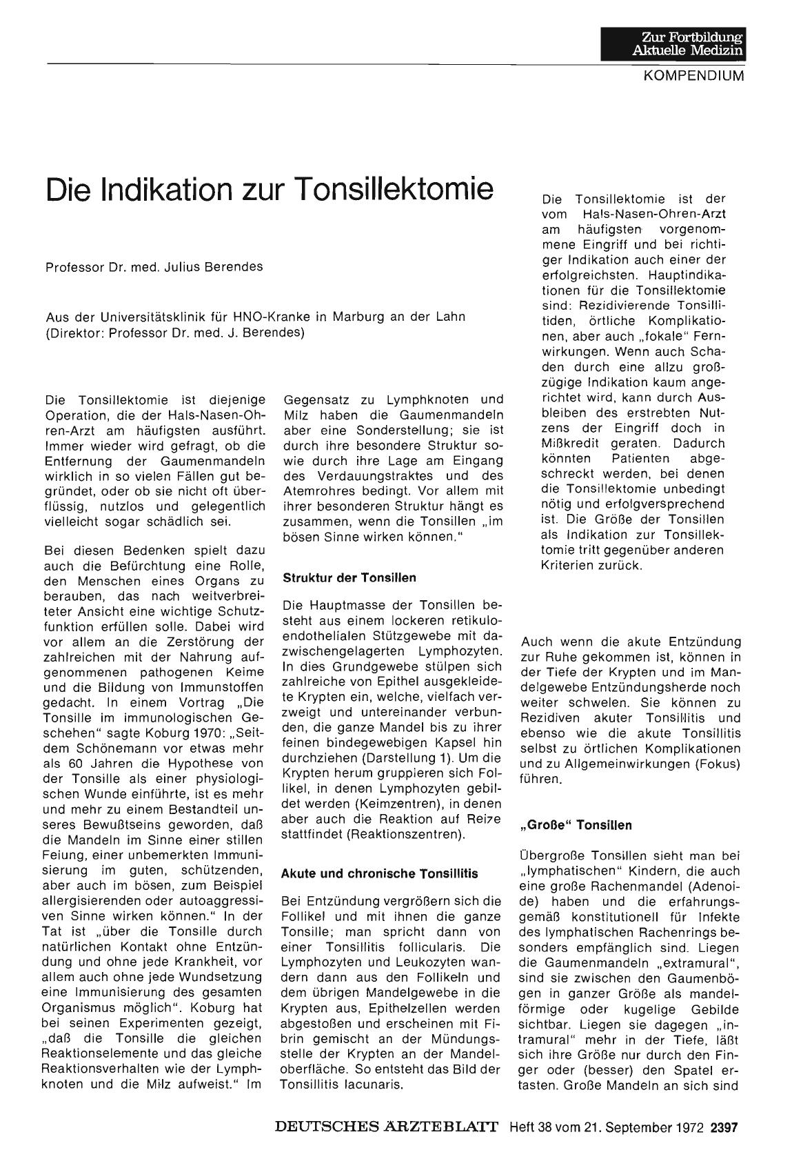 Vorschauseite 1: Die Indikation zur Tonsillektomie