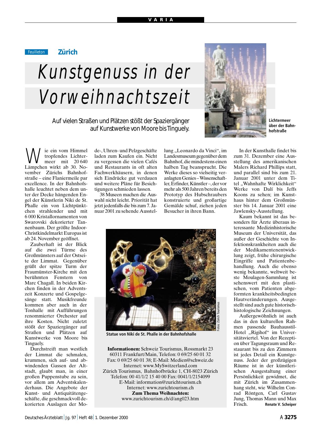 Vorschauseite 1: Zürich: Kunstgenuss in der Vorweihnachtszeit