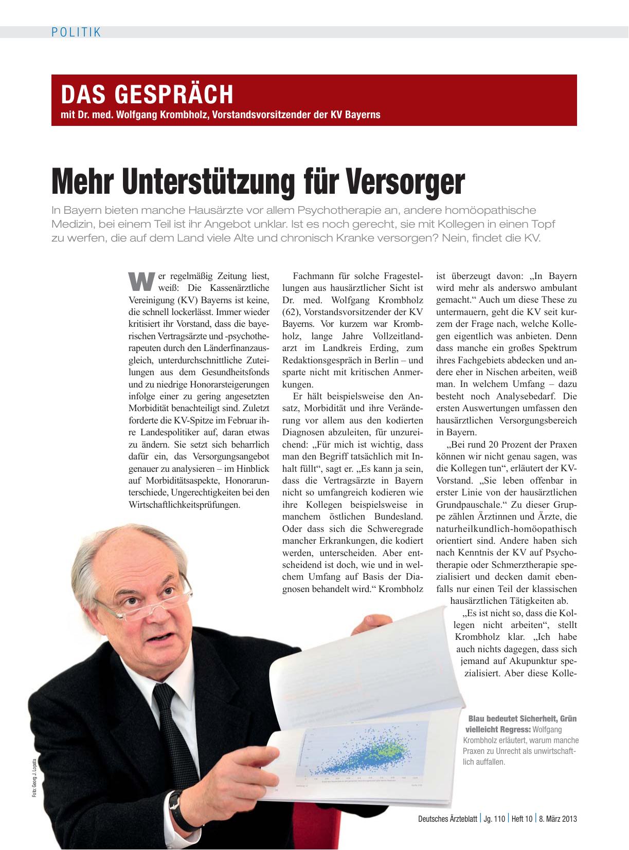 Vorschauseite 1: Das Gespräch mit Dr. med. Wolfgang Krombholz, Vorstandsvorsitzender der KV Bayerns: Mehr Unterstützung für Versorger