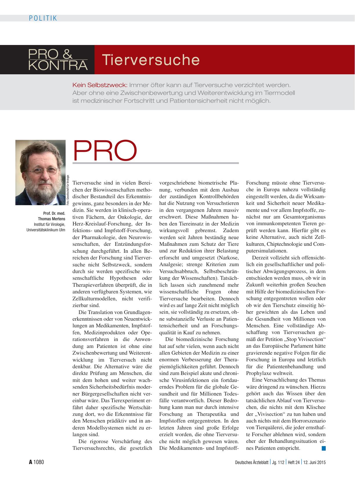 Vorschauseite 1: Pro & Kontra: Tierversuche