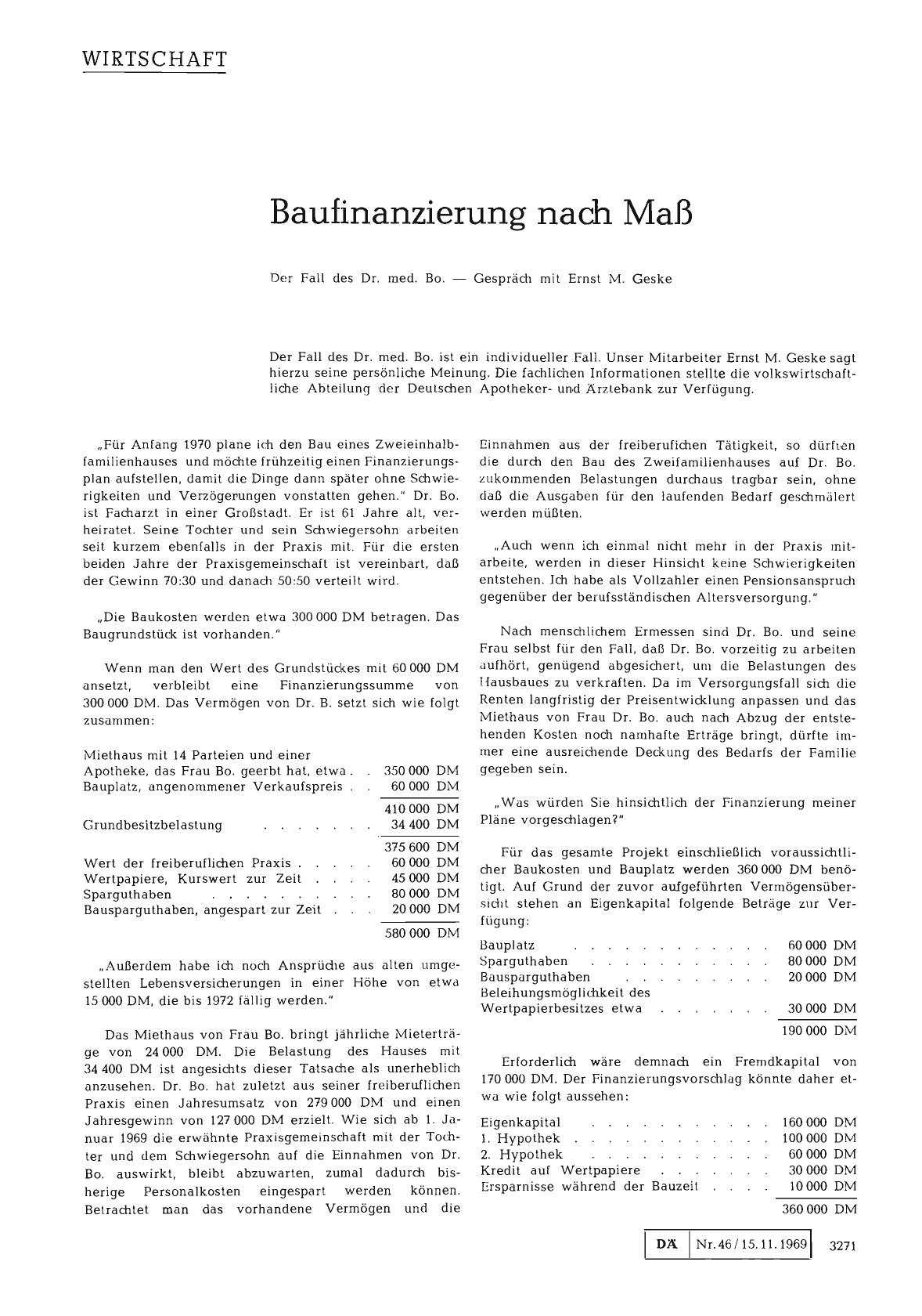 Vorschauseite 1: Baufinanzierung nach Maß: Der Fall des Dr. med. Bo. — Gespräch mit Ernst M. Geske