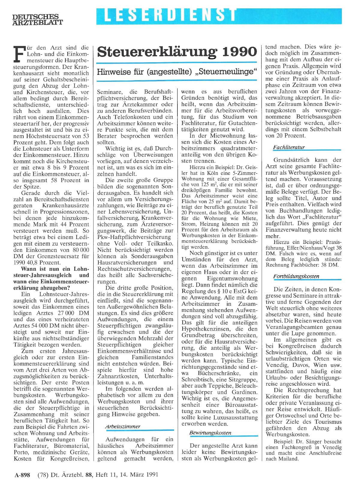 Vorschauseite 1: Steuererklärung 1990