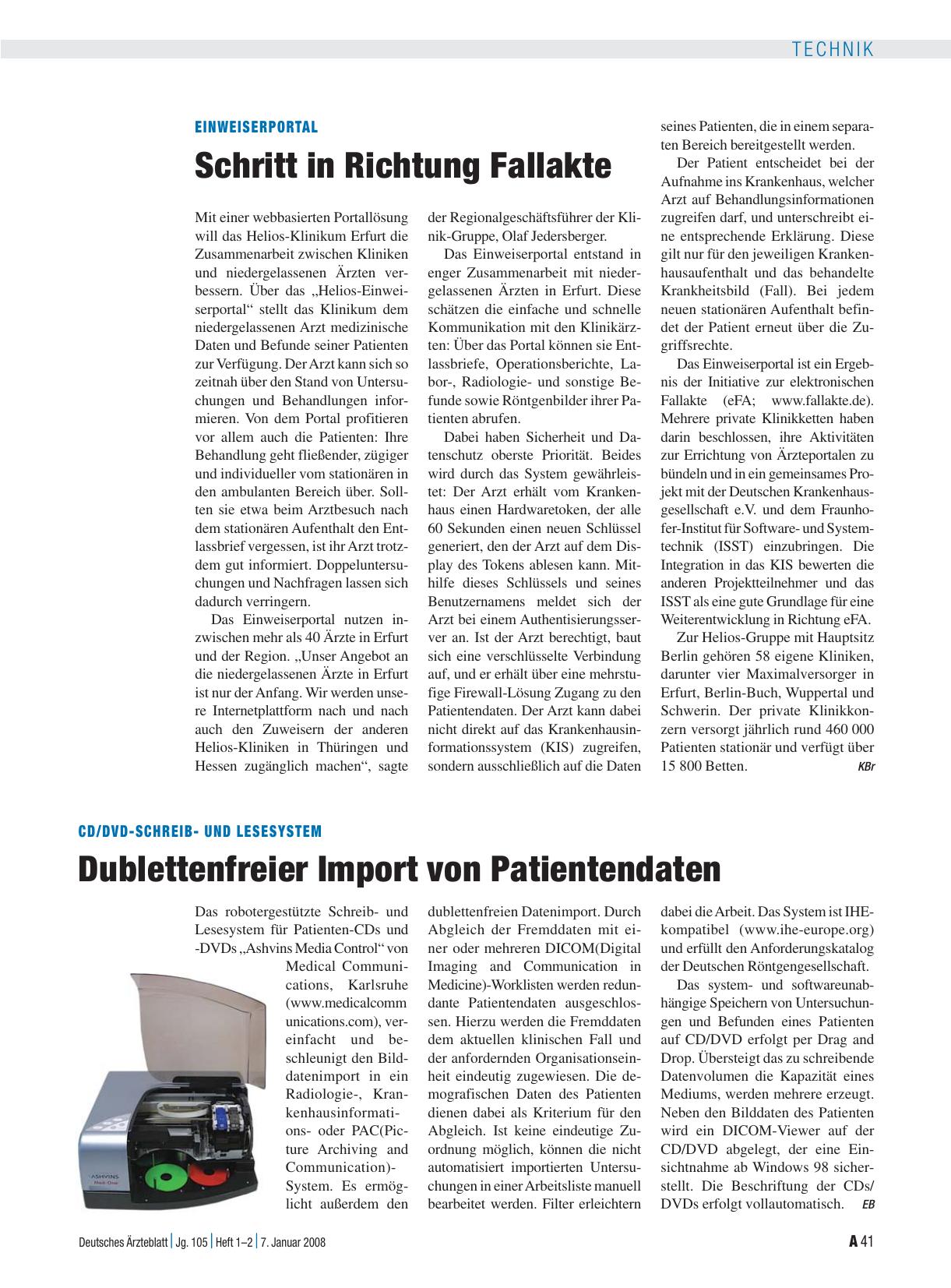 Vorschauseite 1: Einweiserportal: Schritt in Richtung Fallakte