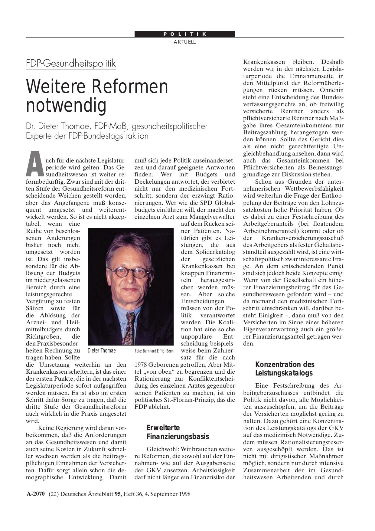 Vorschauseite 1: FDP-Gesundheitspolitik: Weitere Reformen notwendig