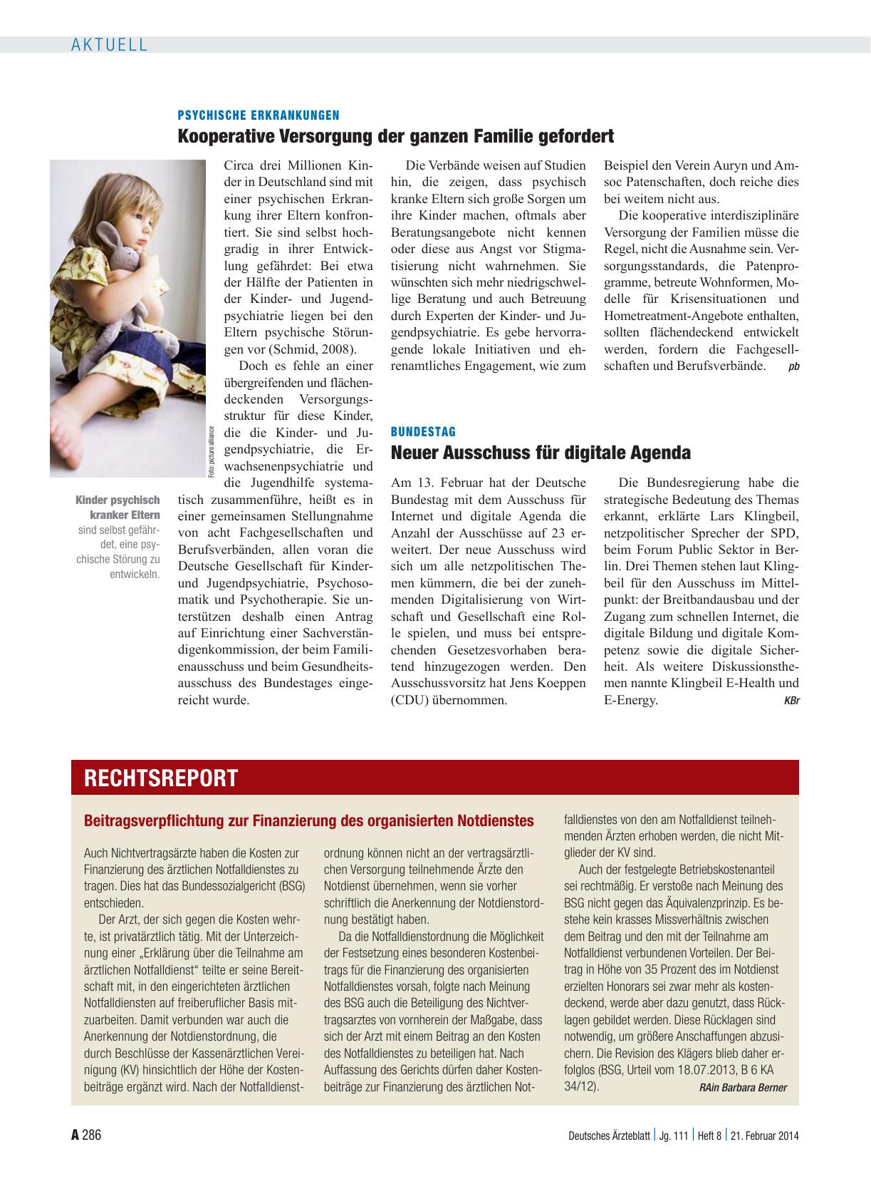Vorschauseite 1: Psychische Erkrankungen: Kooperative Versorgung der ganzen Familie gefordert