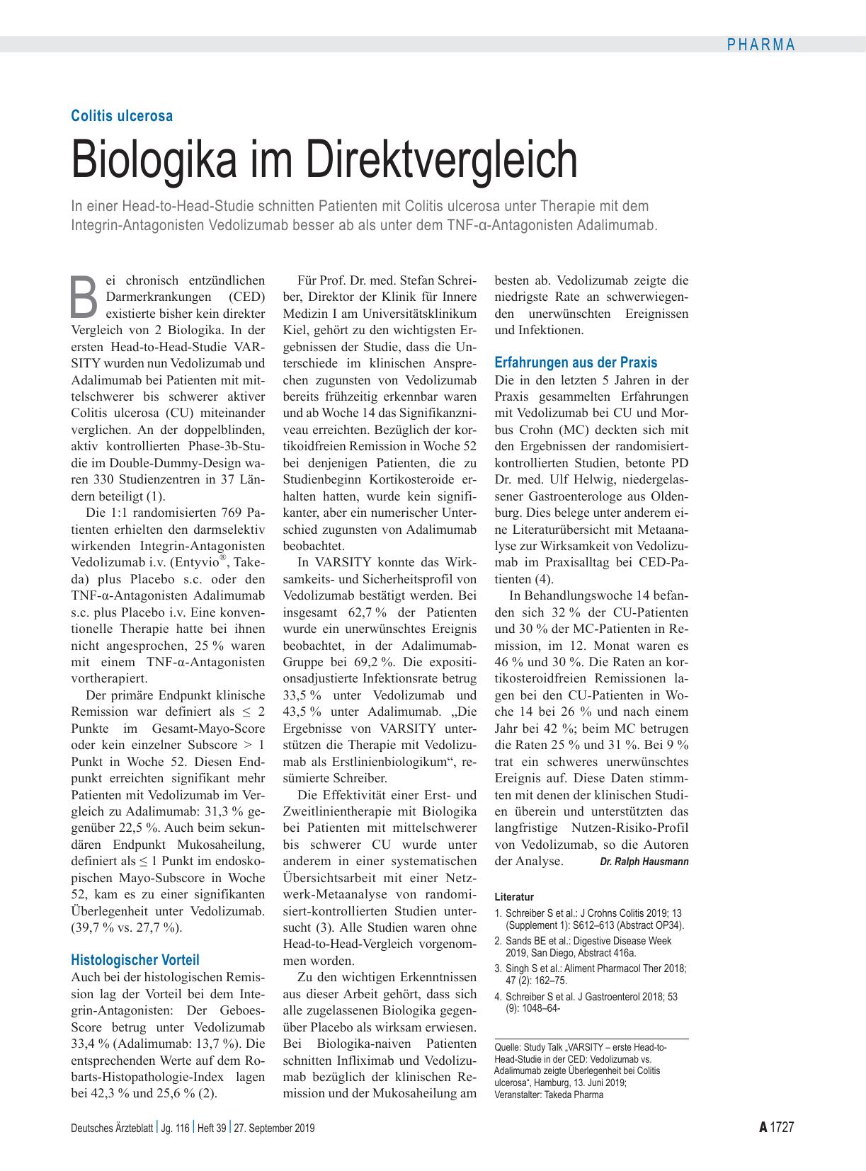 Vorschauseite 1: Colitis ulcerosa: Biologika im Direktvergleich