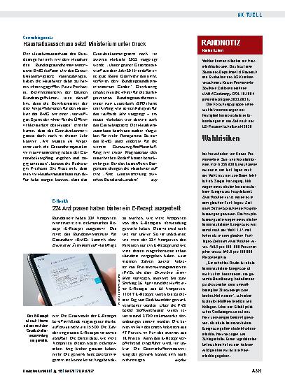 Vorschauseite 1: E-Health: 224 Arztpraxen haben bisher ein E-Rezept ausgestellt