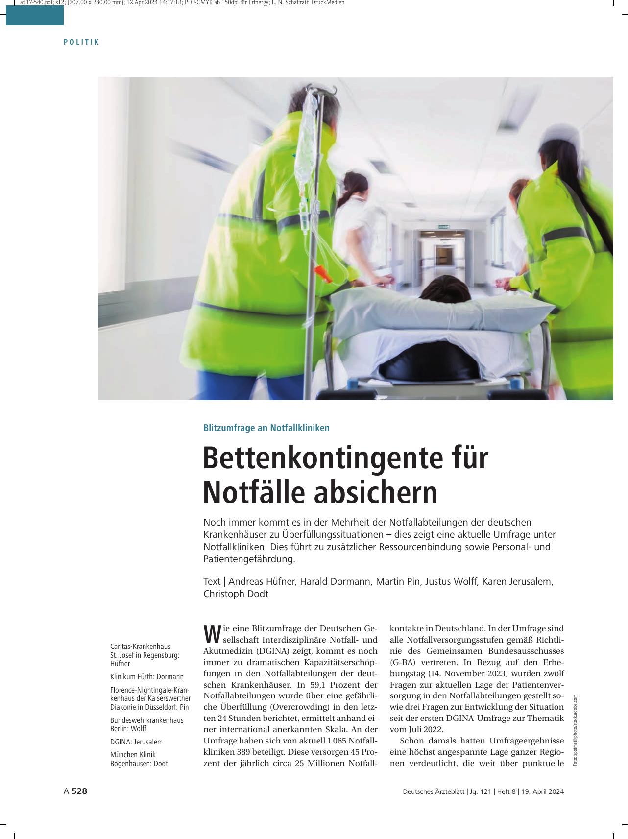 Vorschauseite 1: Blitzumfrage an Notfallkliniken: Bettenkontingente für Notfälle absichern