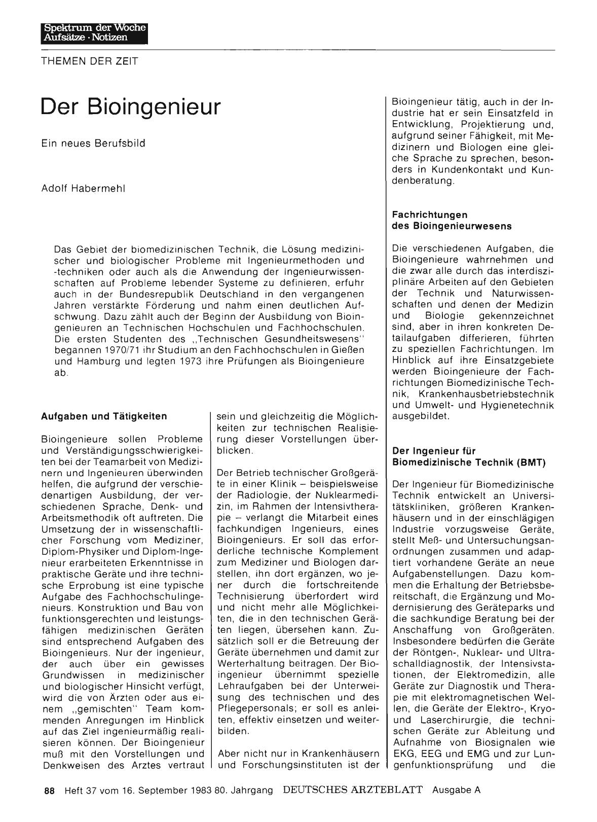 Vorschauseite 1: Der Bioingenieur: Ein neues Berufsbild