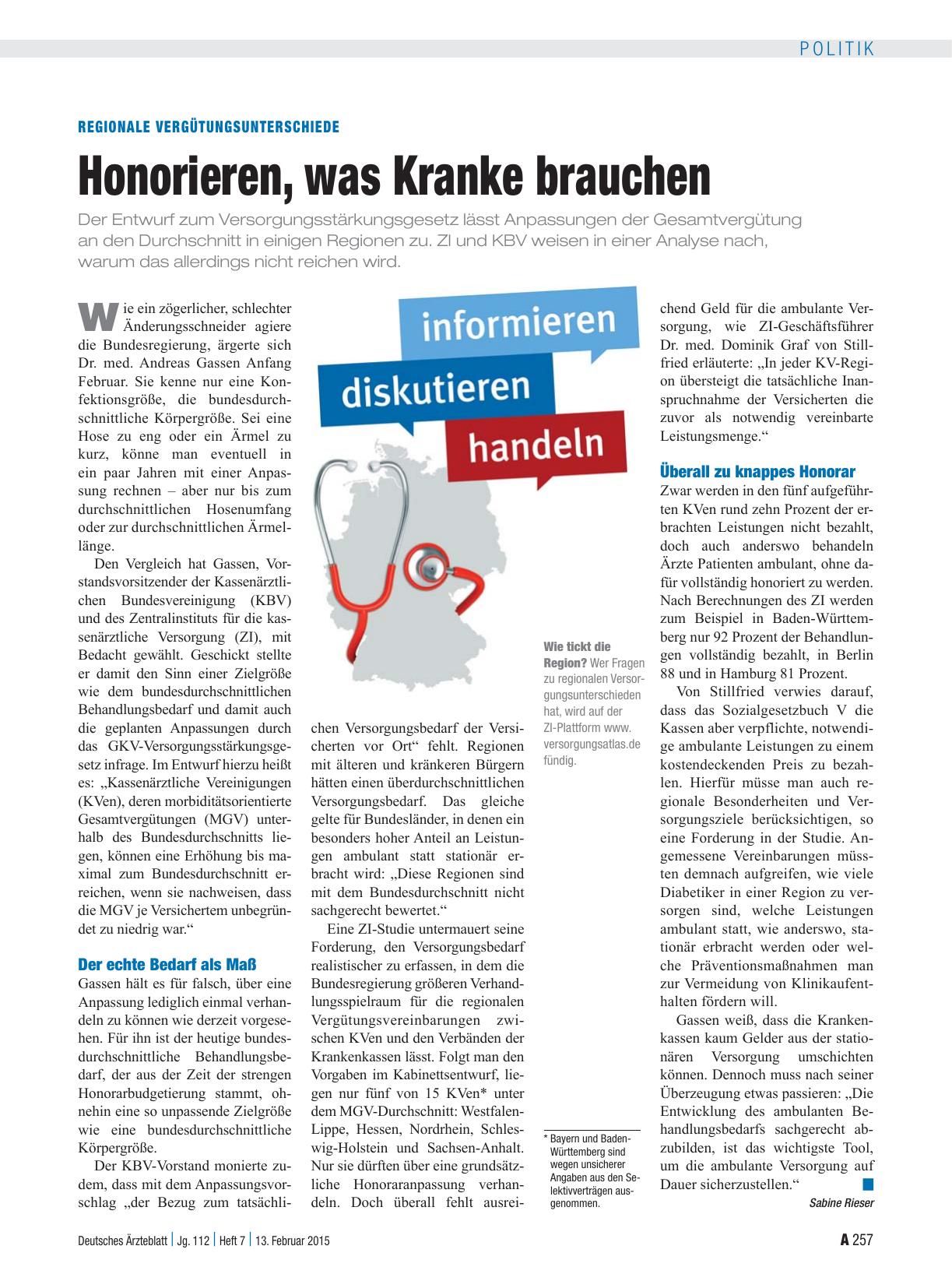 Vorschauseite 1: Regionale Vergütungsunterschiede: Honorieren, was Kranke brauchen