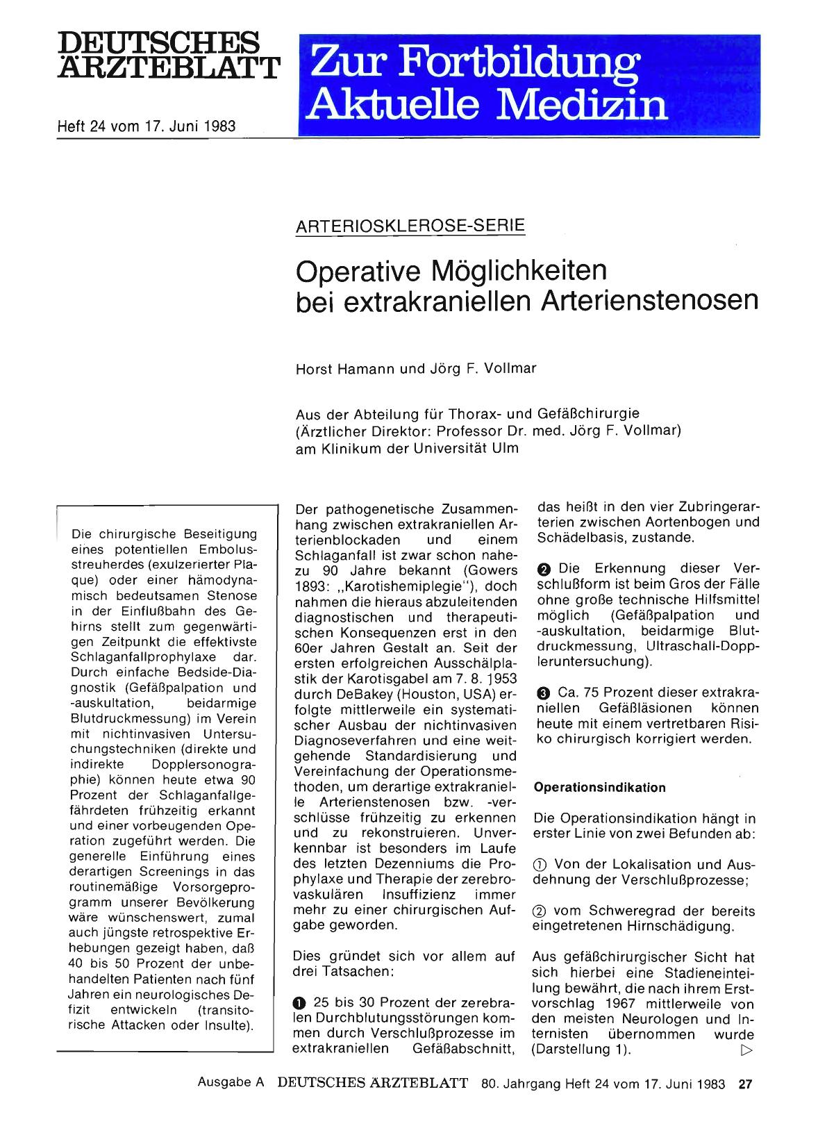 Vorschauseite 1: Operative Möglichkeiten bei extrakraniellen Arterienstenosen