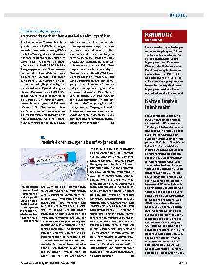 Vorschauseite 1: HIV: Neuinfektionen bewegen sich auf Vorjahresniveau