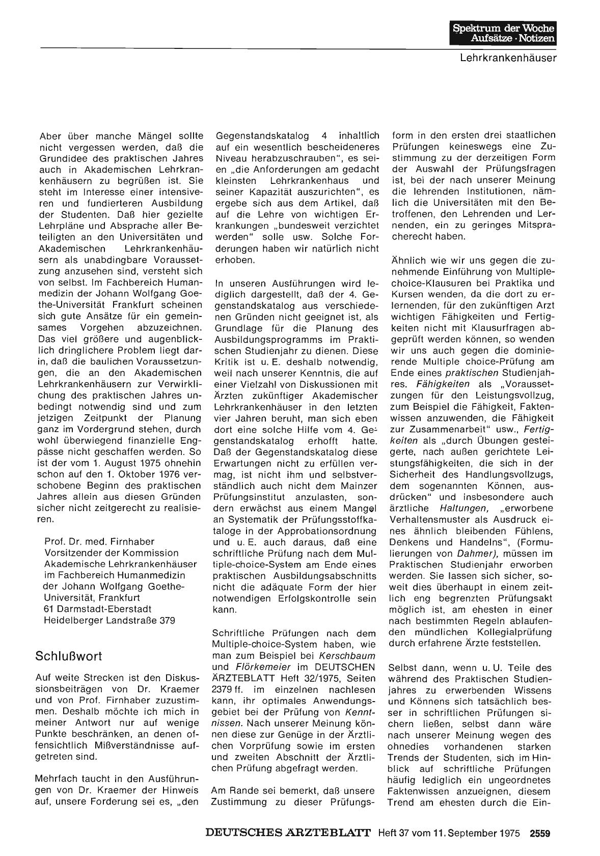Vorschauseite 1: Die Lehrkrankenhäuser sind überfordert: Schlußwort