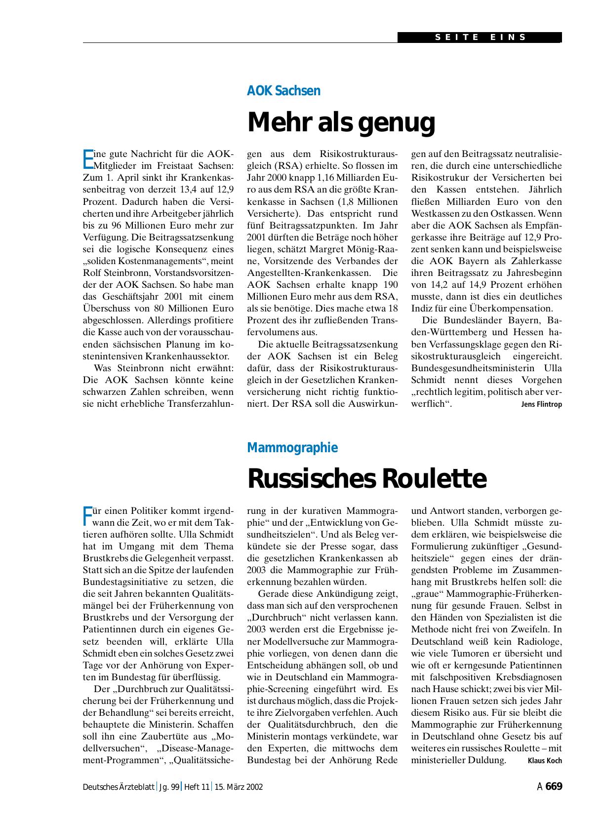 Vorschauseite 1: Mammographie: Russisches Roulette