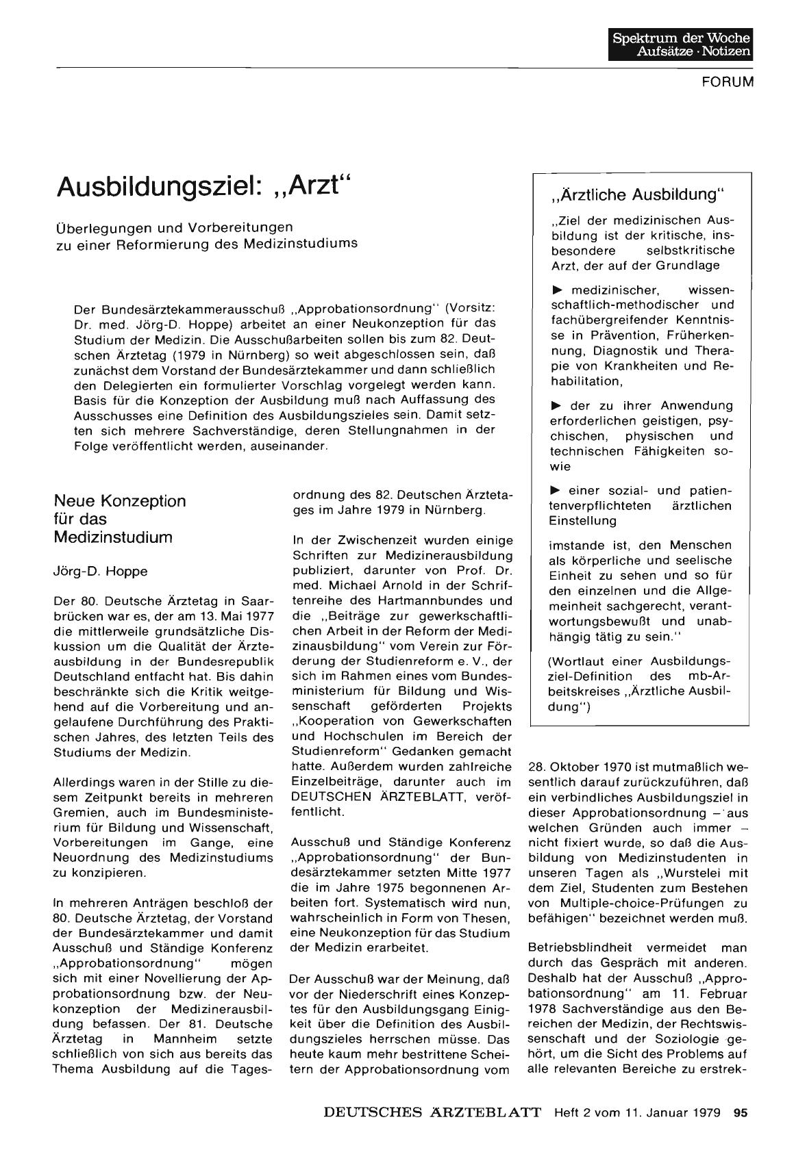 Vorschauseite 1: Ausbildungsziel: „Arzt“: Überlegungen und Vorbereitungen zu einer Reformierung des Medizinstudiums: Neue Konzeption für das Medizinstudium