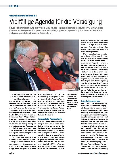 Vorschauseite 1: Gesundheitsministerkonferenz: Vielfältige Agenda für die Versorgung