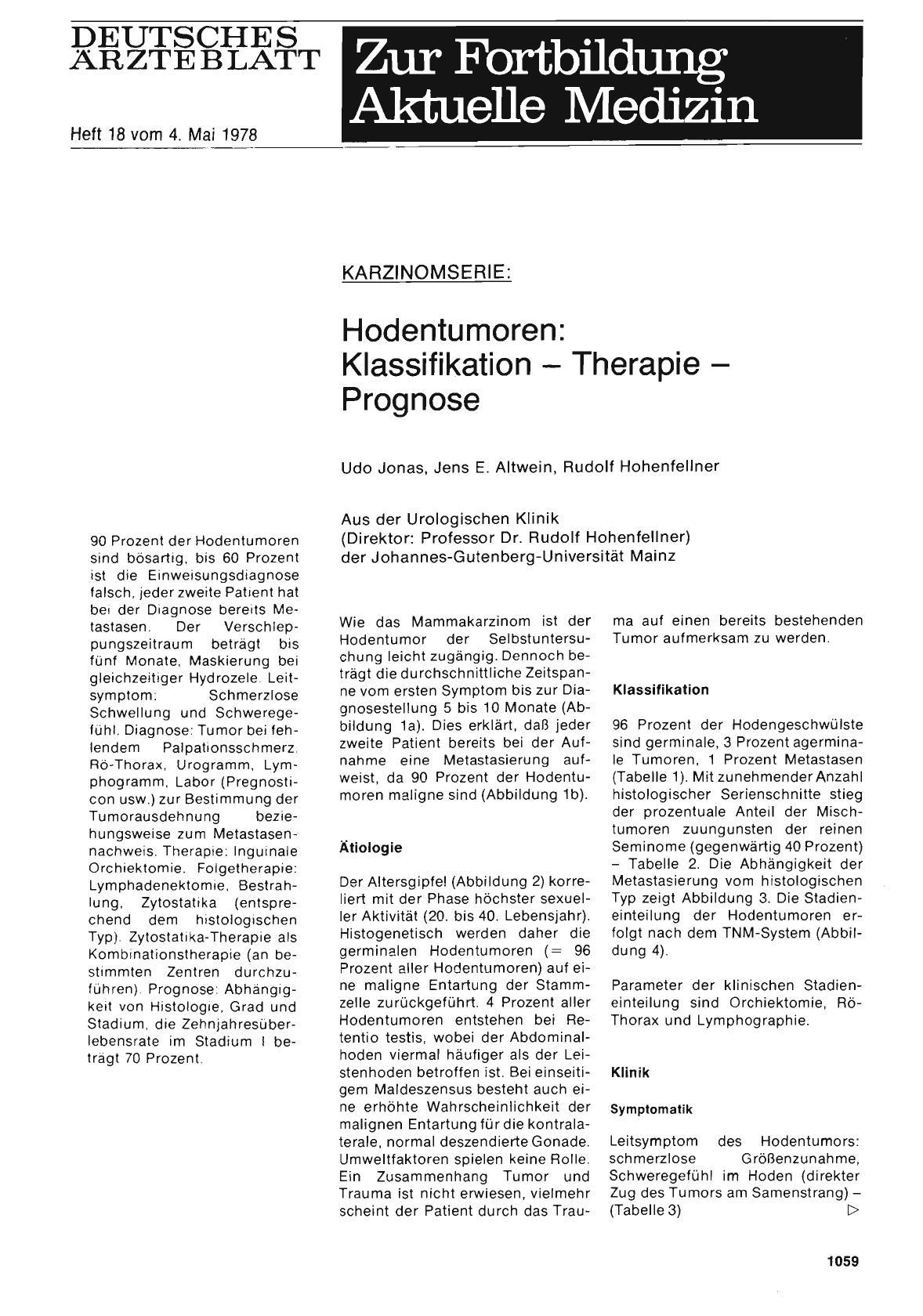 Vorschauseite 1: Karzinomserie: Hodentumoren: Klassifikation — Therapie — Prognose