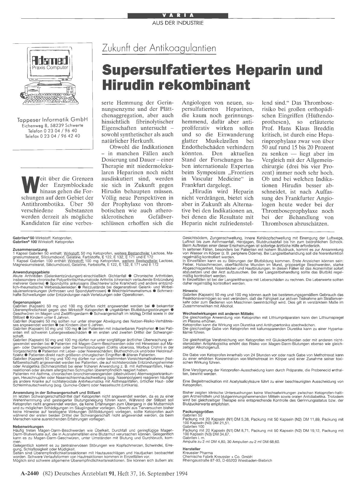 Vorschauseite 1: Zukunft der Antikoagulantien: Supersulfatiertes Heparin und Hirudin rekombinant