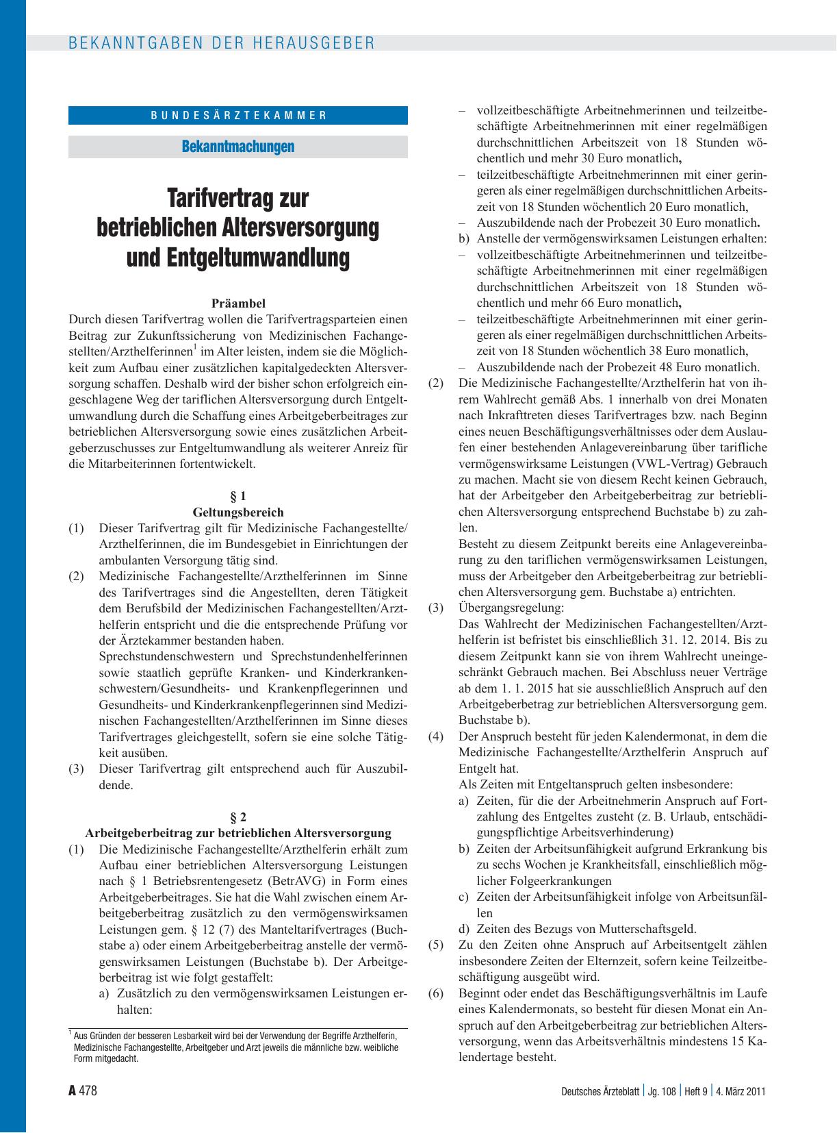 Vorschauseite 1: Tarifvertrag zur betrieblichen Altersversorgung und Entgeltumwandlung