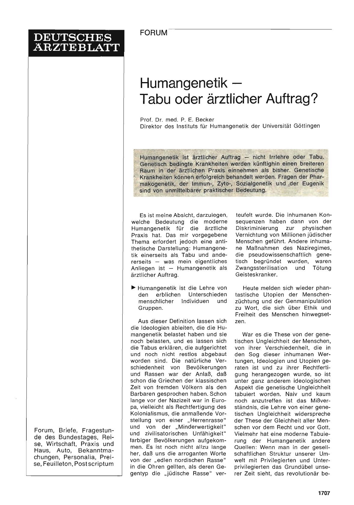 Vorschauseite 1: Humangenetik - Tabu oder ärztlicher Auftrag?