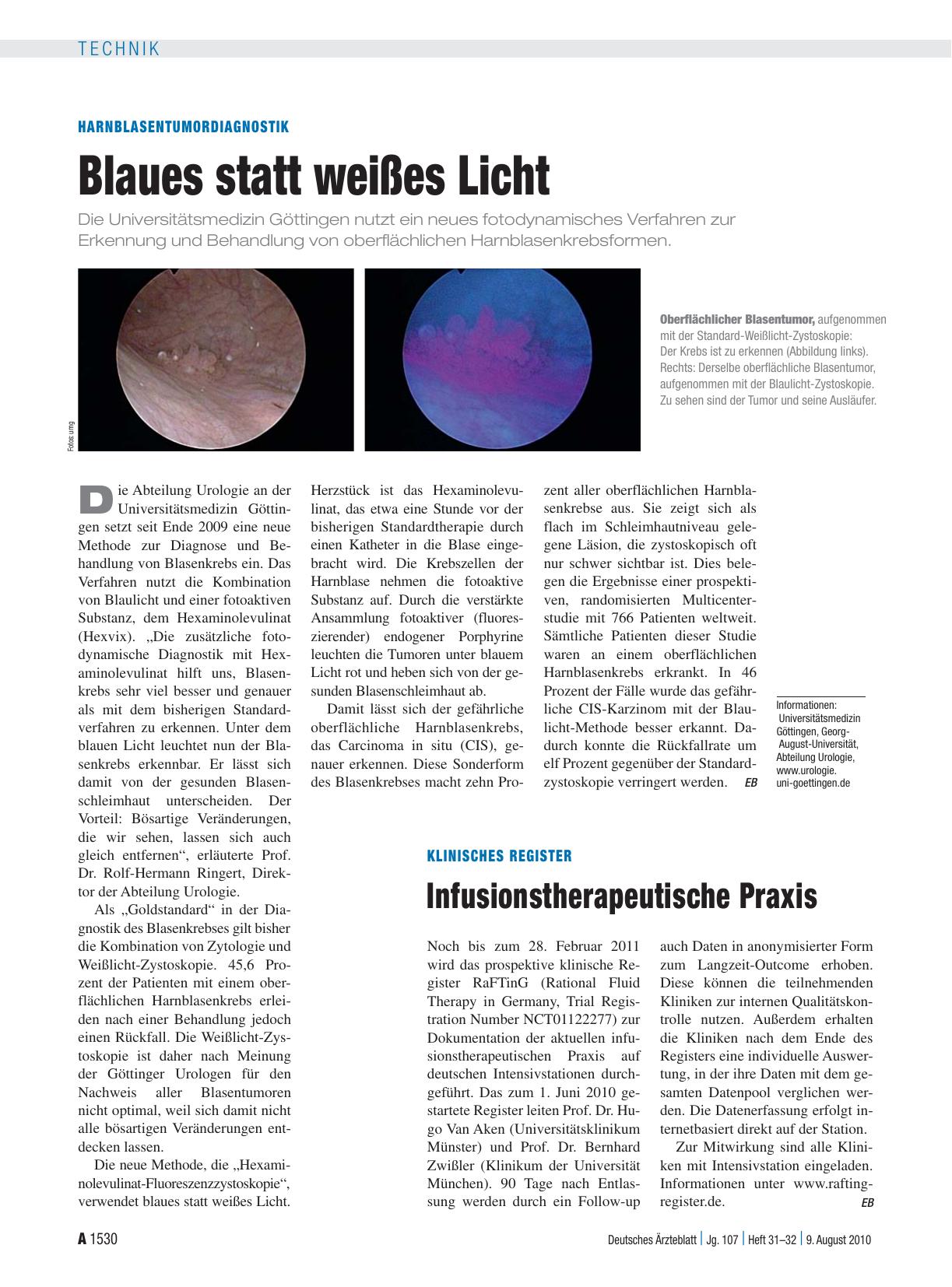 Vorschauseite 1: Harnblasentumordiagnostik: Blaues statt weißes Licht