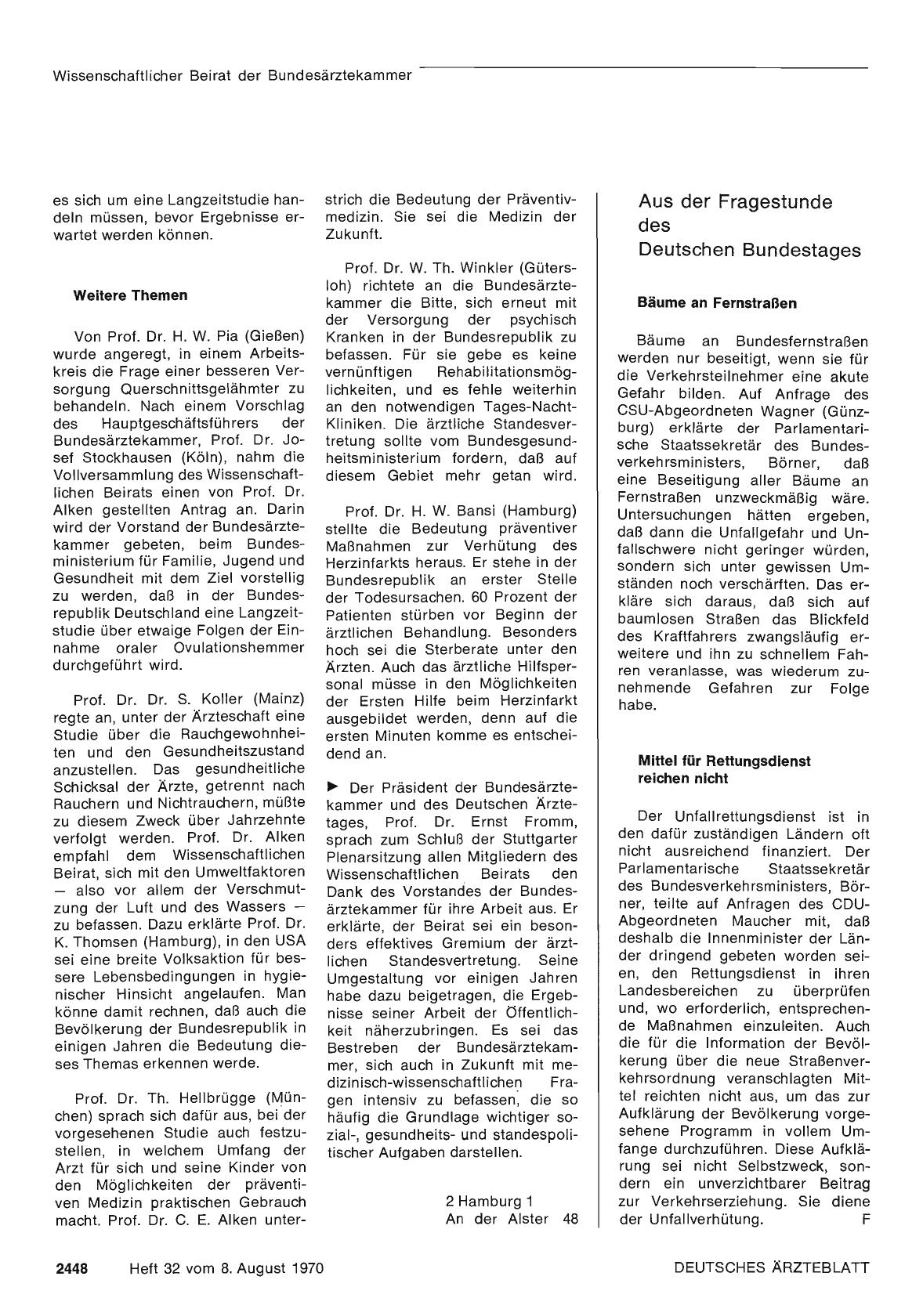Vorschauseite 1: Aus der Fragestunde des Deutschen Bundestages
