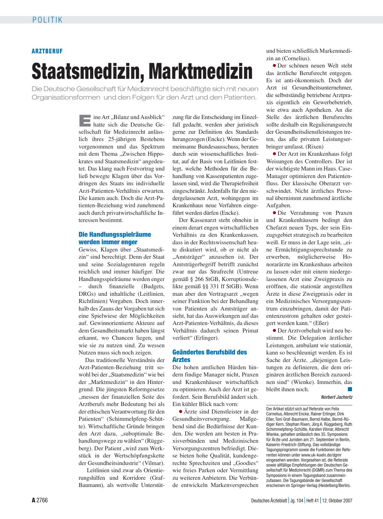 Vorschauseite 1: Arztberuf: Staatsmedizin, Marktmedizin