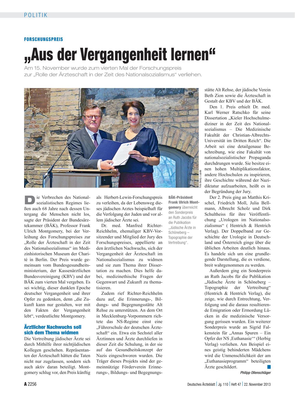 Vorschauseite 1: Forschungspreis: „Aus der Vergangenheit lernen“