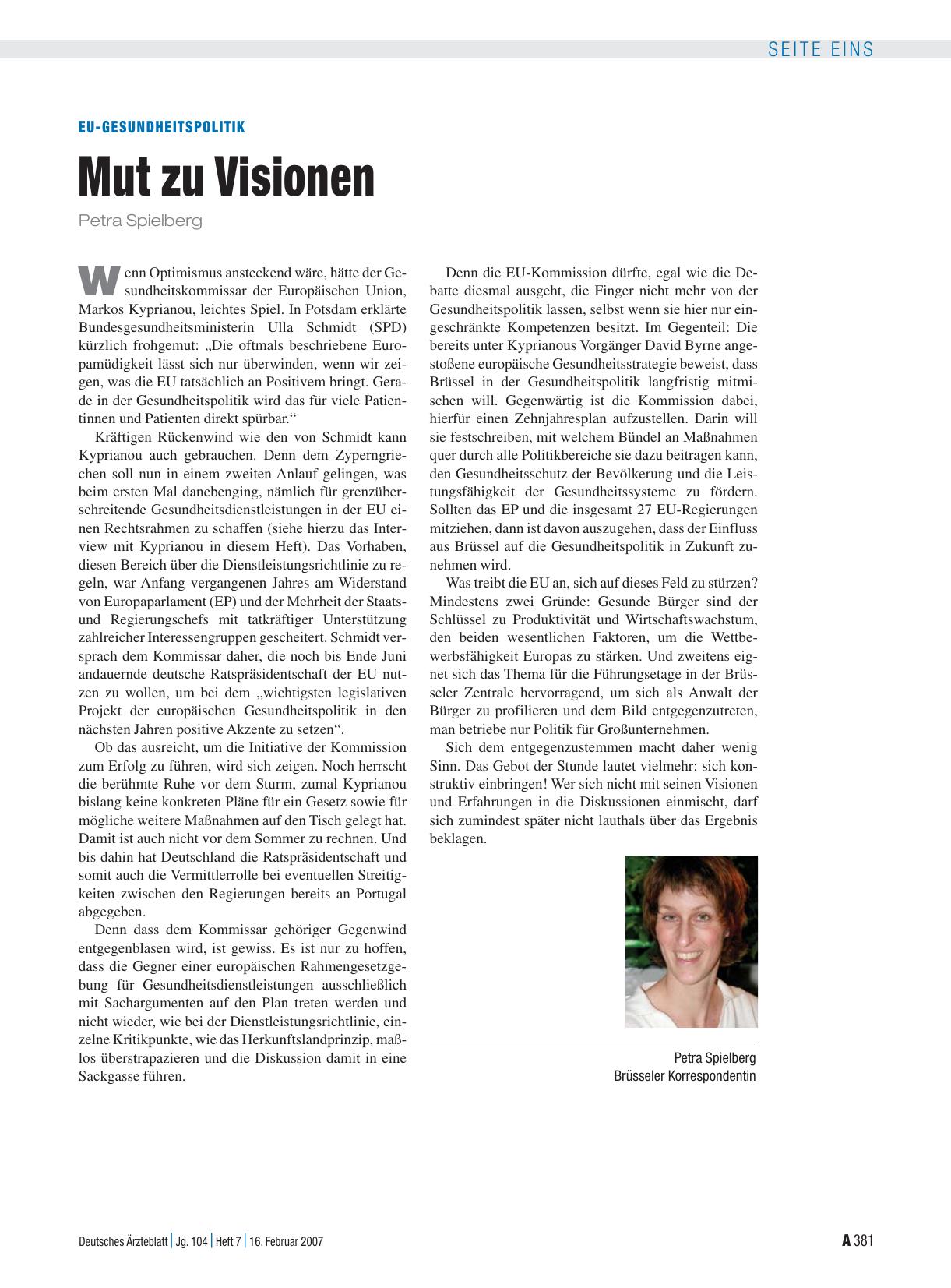 Vorschauseite 1: EU-Gesundheitspolitik: Mut zu Visionen