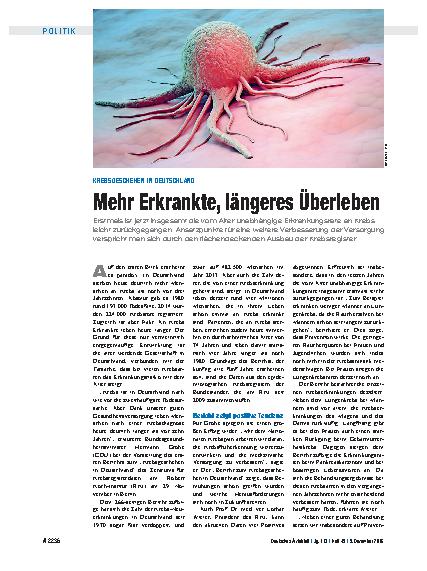Vorschauseite 1: Krebsgeschehen in Deutschland: Mehr Erkrankte, längeres Überleben