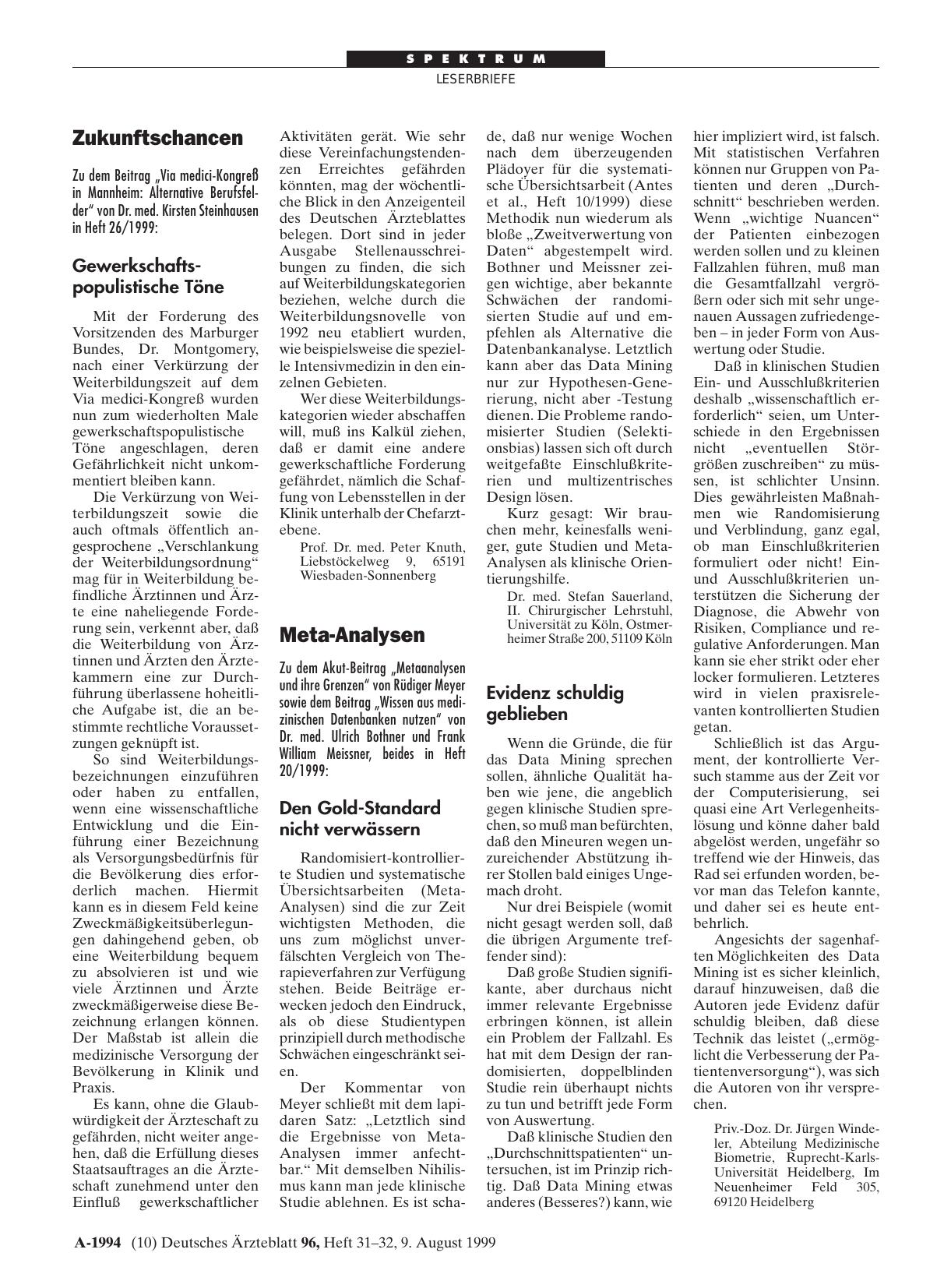 Vorschauseite 1: Meta-Analysen: Evidenz schuldig geblieben