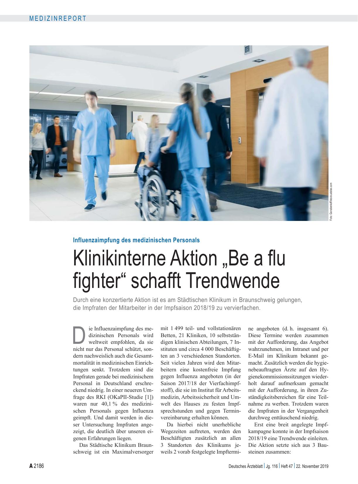 Vorschauseite 1: Influenzaimpfung des medizinischen Personals: Klinikinterne Aktion „Be a flu fighter“ schafft Trendwende