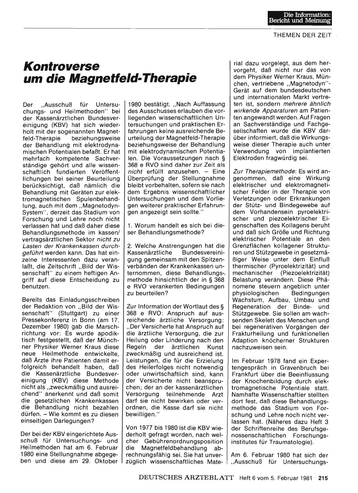 Vorschauseite 1: Kontroverse um die Magnetfeld-Therapie