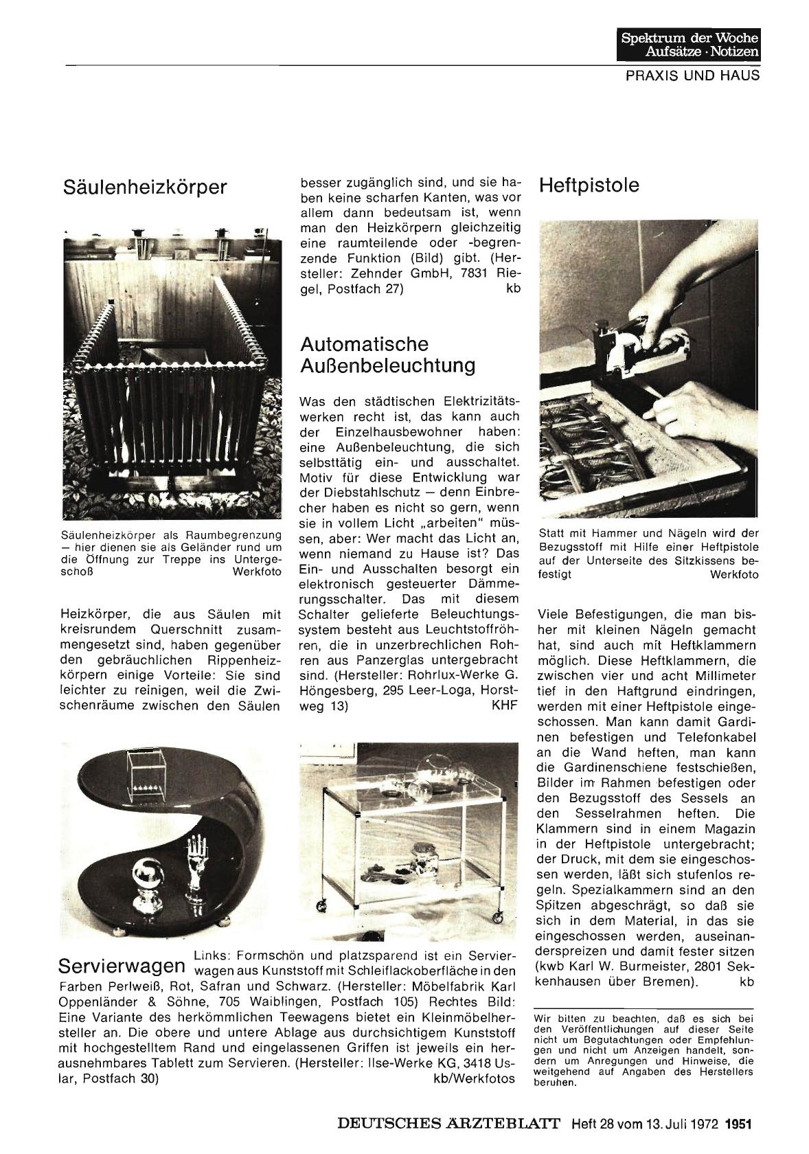 Vorschauseite 1: Säulenheizkörper / Automatische Außenbeleuchtung / Servierwagen / Heftpistole