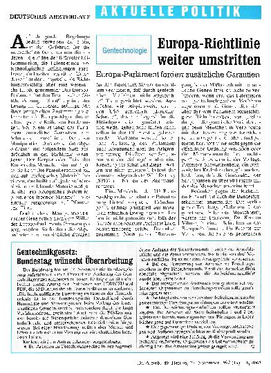 Vorschauseite 1: Gentechnikgesetz: Bundestag wünscht Überarbeitung