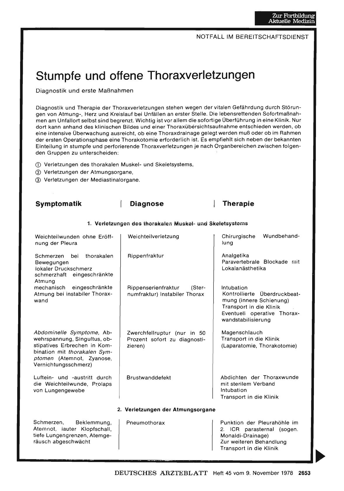 Vorschauseite 1: Stumpfe und offene Thoraxverletzungen: Diagnostik und erste Maßnahmen