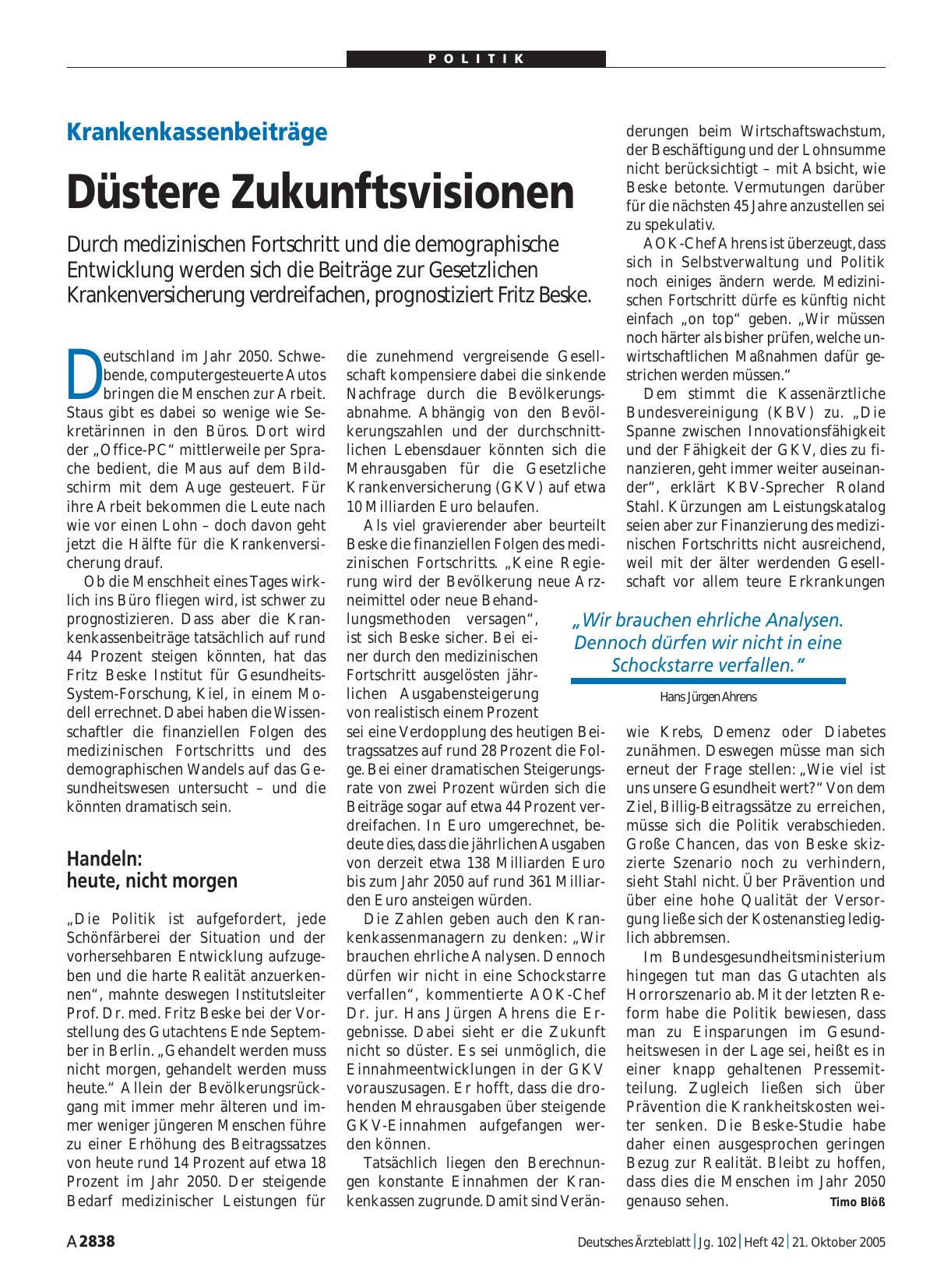 Vorschauseite 1: Krankenkassenbeiträge: Düstere Zukunftsvisionen
