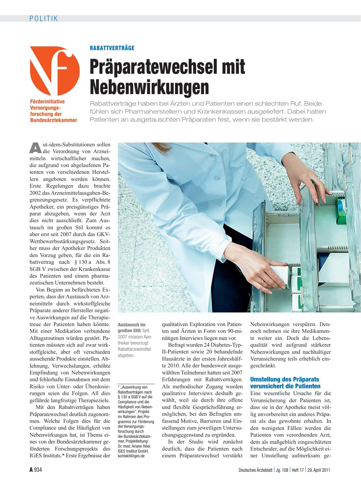 Vorschauseite 1: Rabattverträge: Präparatewechsel mit Nebenwirkungen