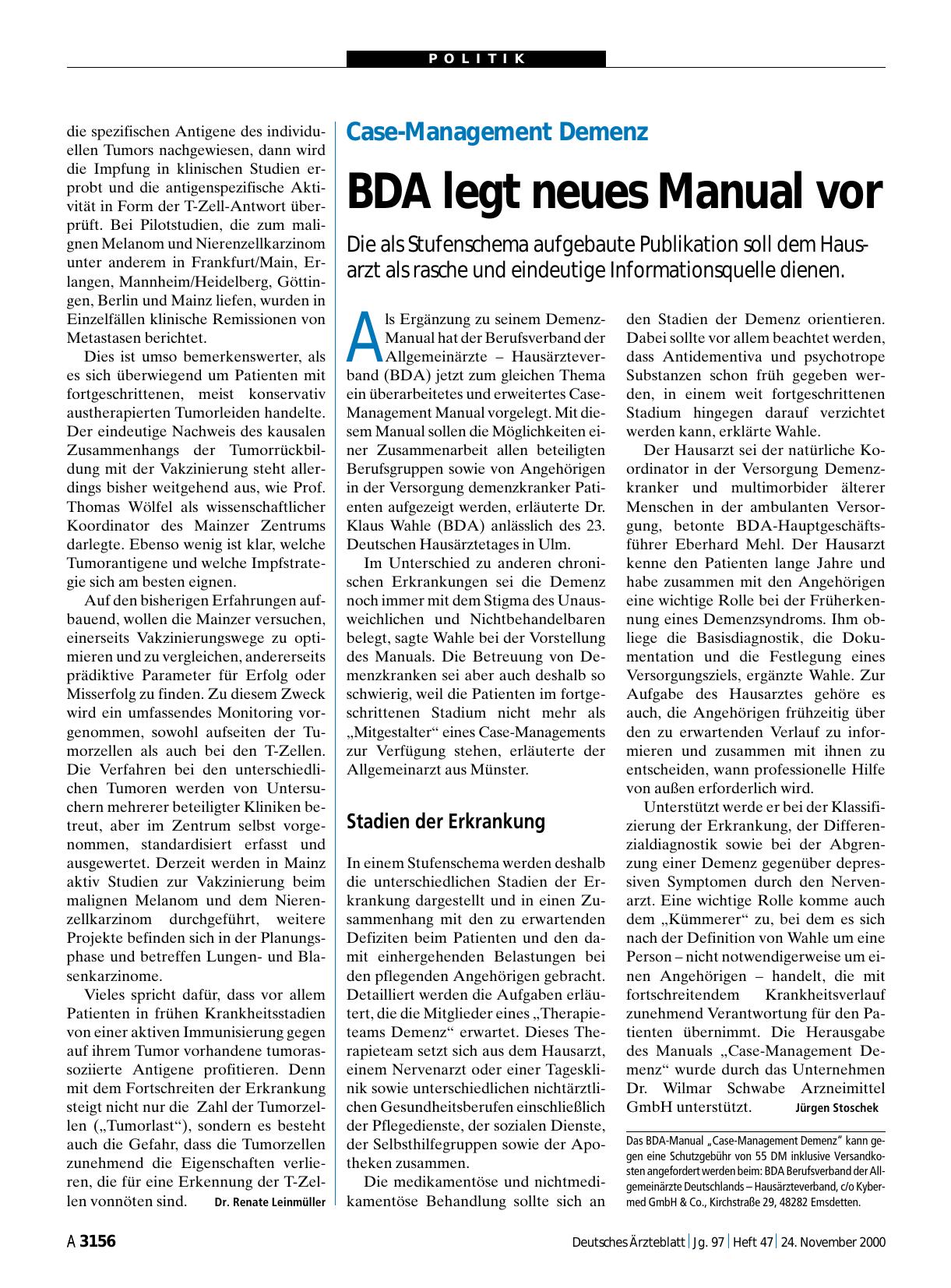 Vorschauseite 1: Case-Management Demenz: BDA legt neues Manual vor