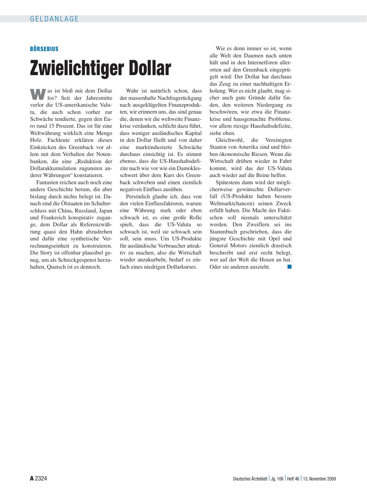 Vorschauseite 1: Börsebius: Zwielichtiger Dollar