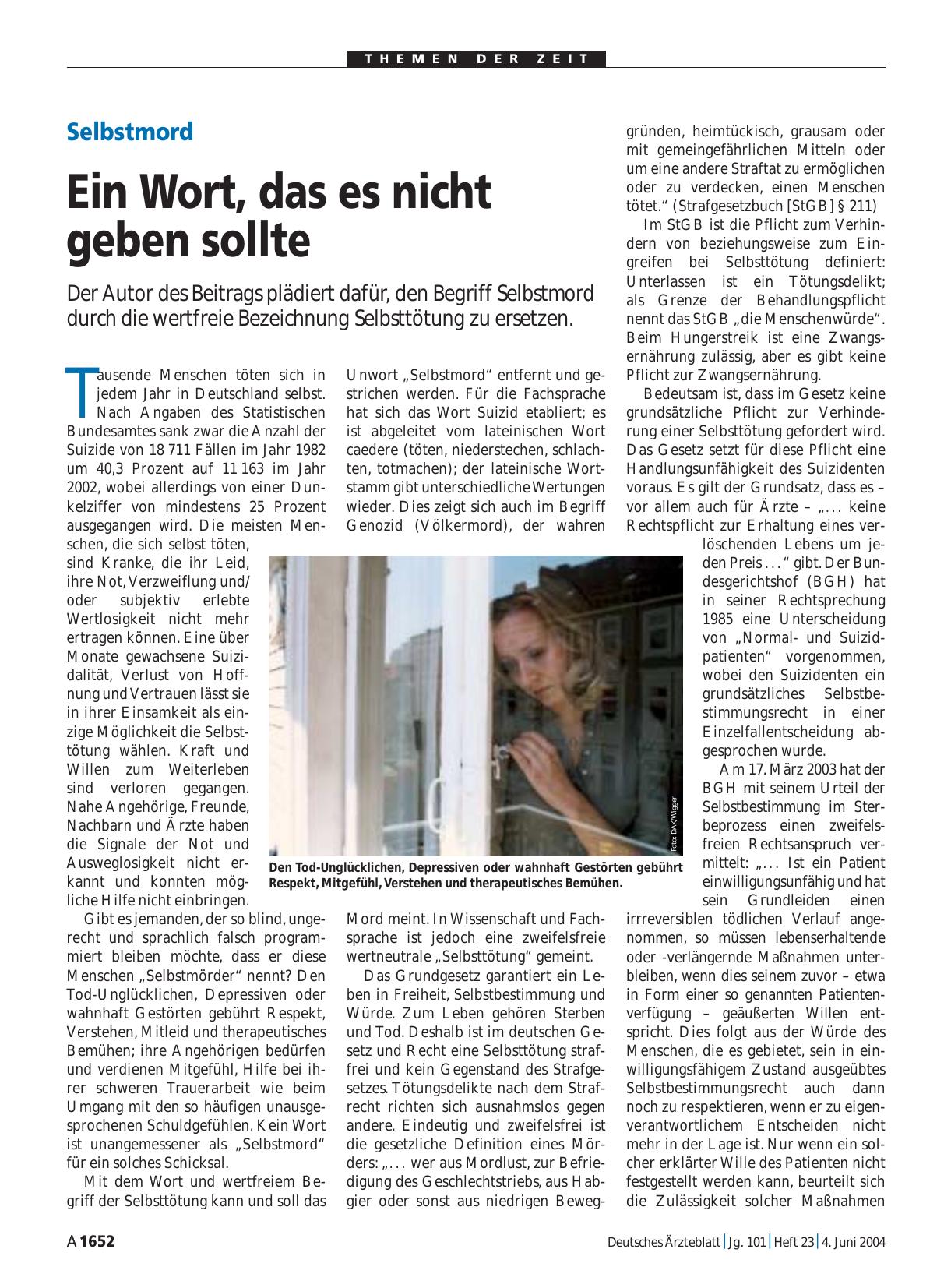 Vorschauseite 1: Selbstmord: Ein Wort, das es nicht geben sollte