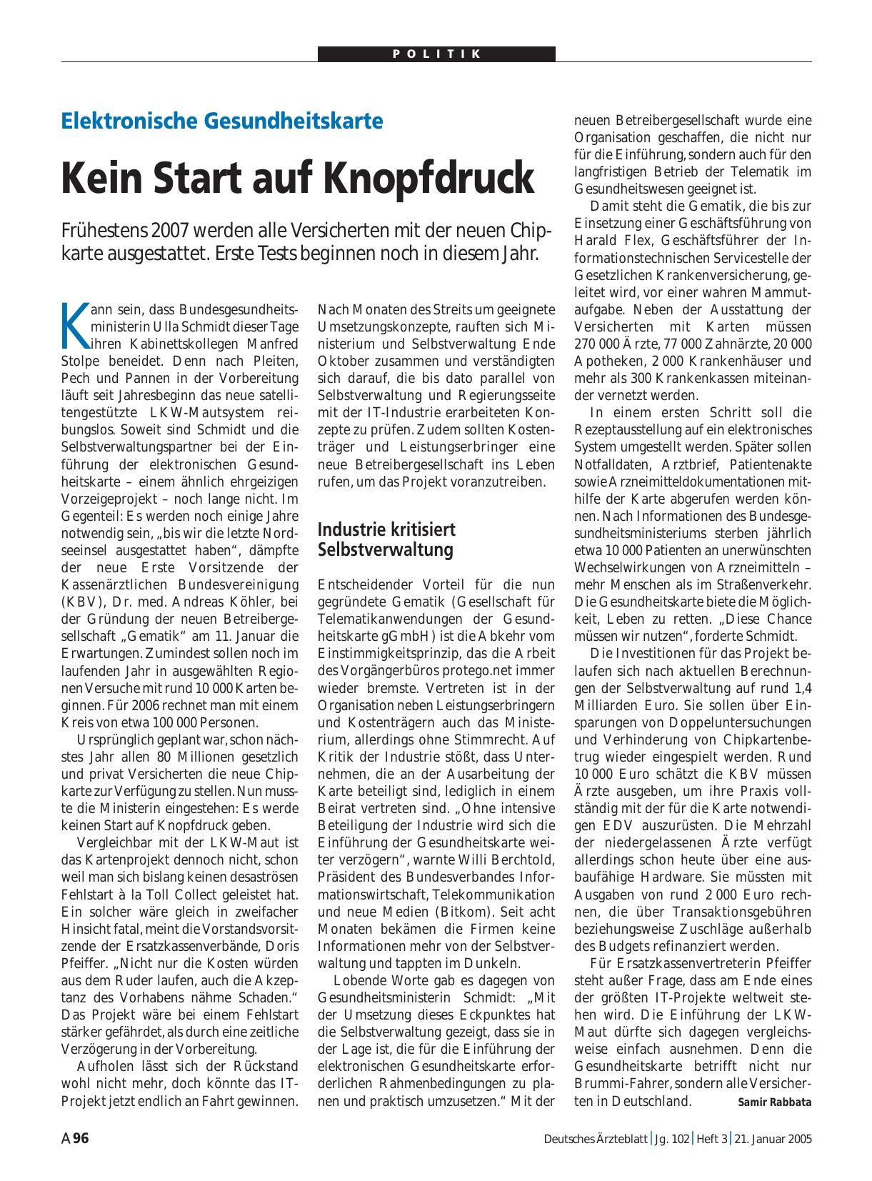 Vorschauseite 1: Elektronische Gesundheitskarte: Kein Start auf Knopfdruck