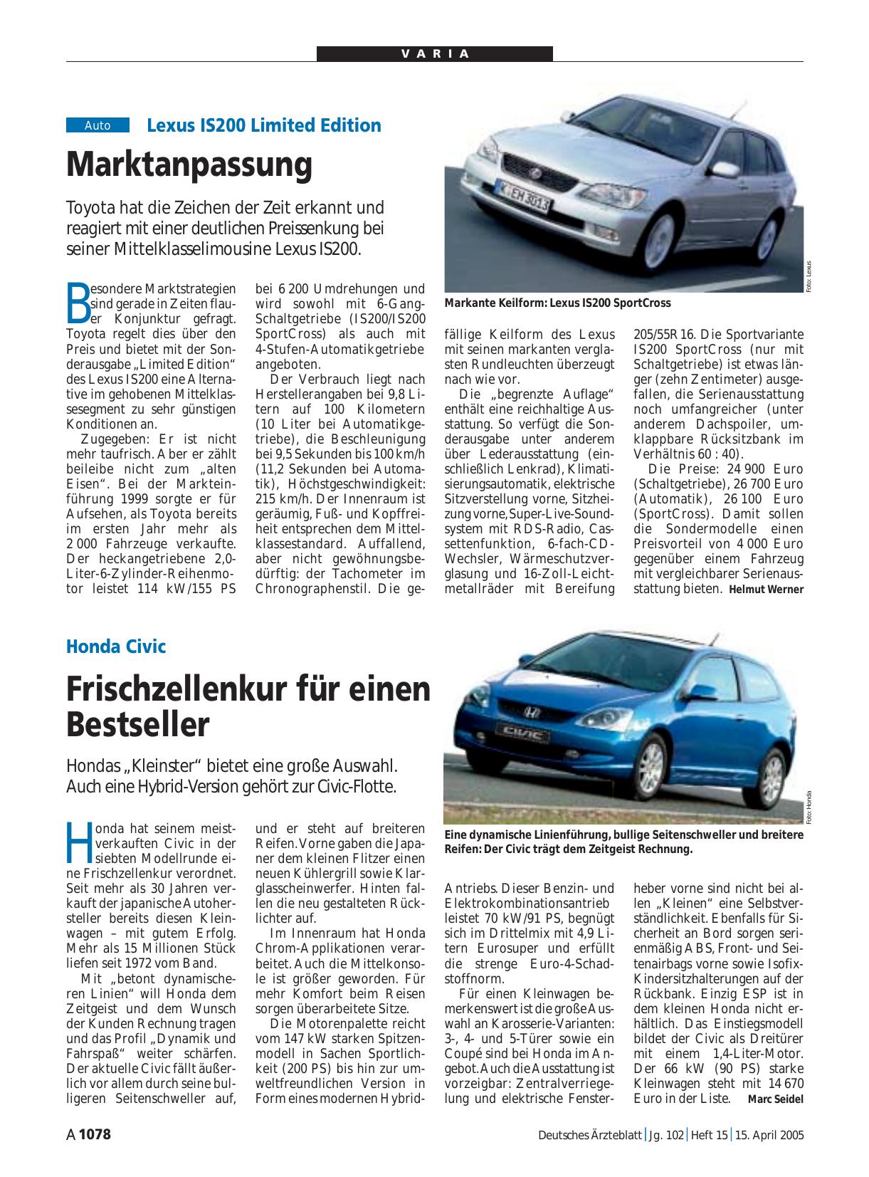Vorschauseite 1: Lexus IS200 Limited Edition: Marktanpassung